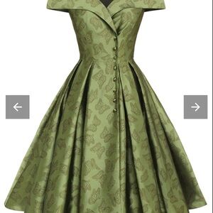 Chic Olive Butterfly Print Midi Dress